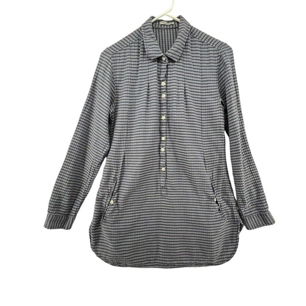 Toad & Co Blue Striped Long Sleeve Top Size Small Button Pockets Tunic Shirt